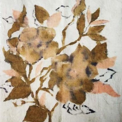 Hand-painted linen with madder, myrobalan and tea